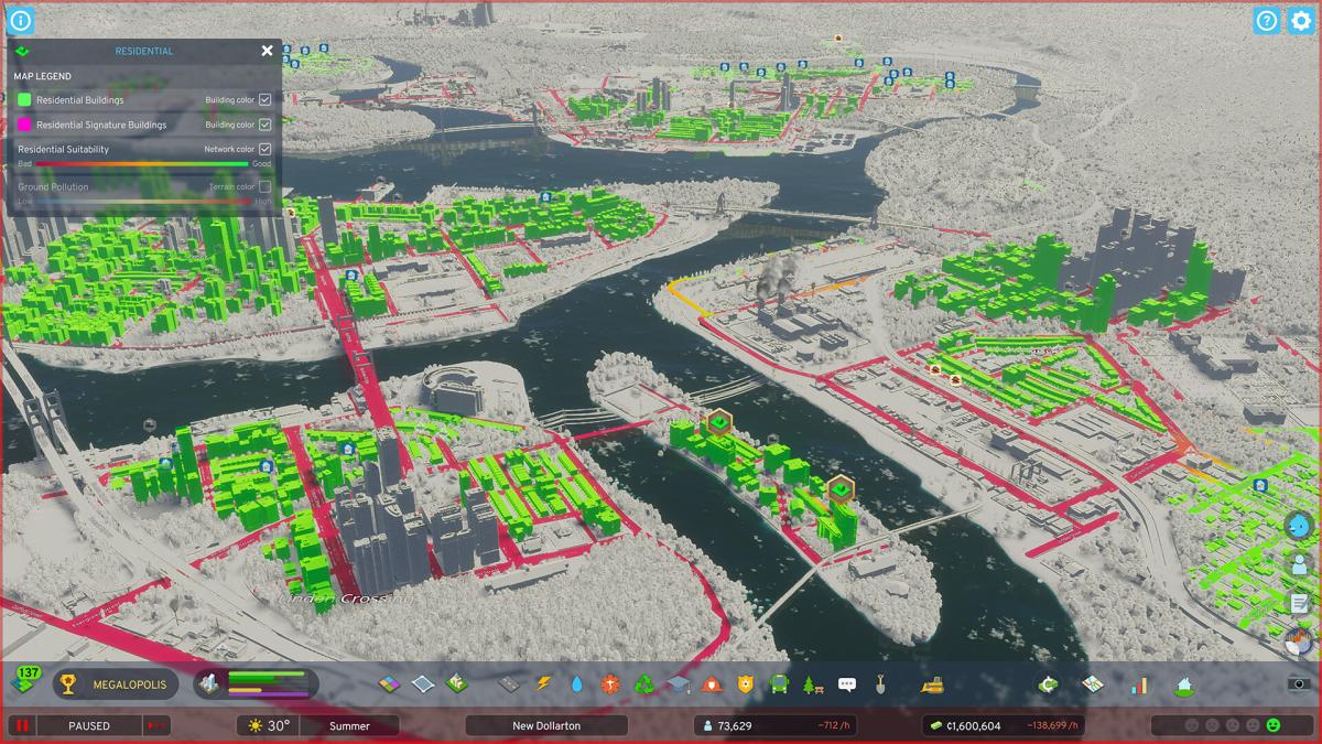 Cities: Skylines 2 screenshot of a city looked at through a filter.